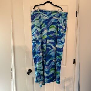 Eloquii Blue and Green Swirl Wide Leg Cargo Pant Size 20